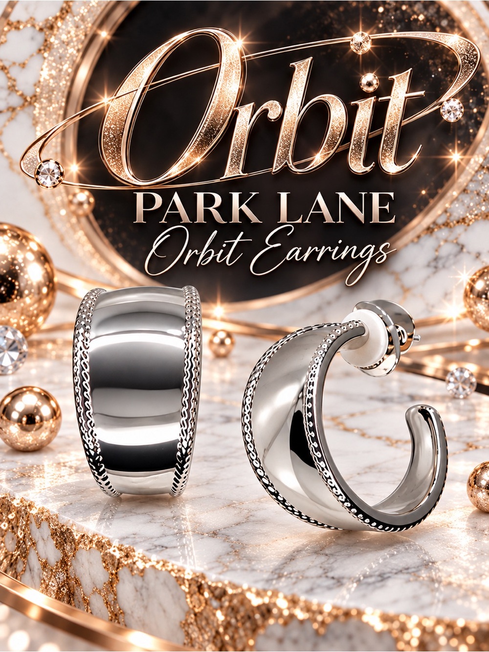 Park Lane Womens “Orbit” Silver Wide Hoop Earrings Polished Statement New